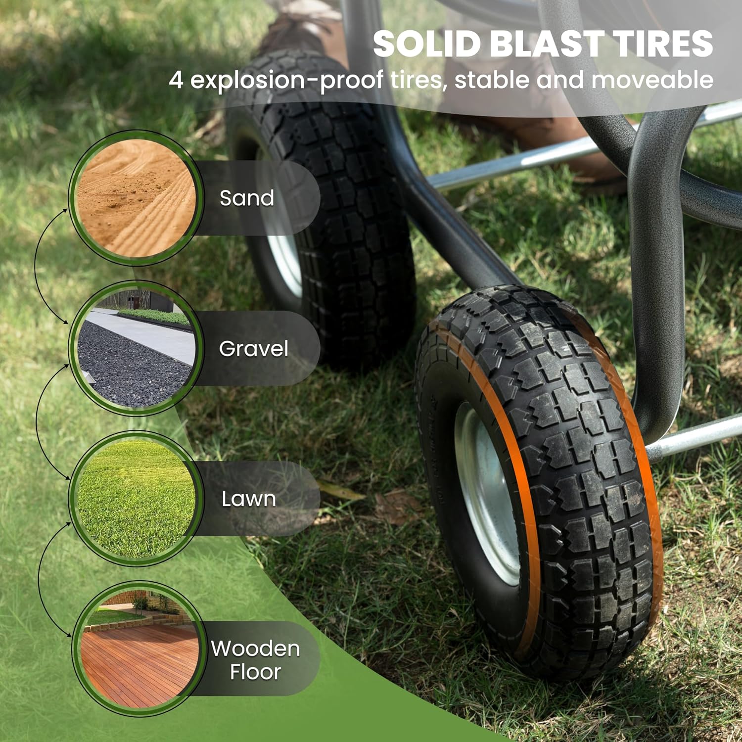 Giraffe Tools Heavy Duty Garden Hose Reel Cart with Wheels - Industrial Outdoor Hose Storage Reel  Pre-Installed Guide for 250-Feet of 5/8" Hose Capacity