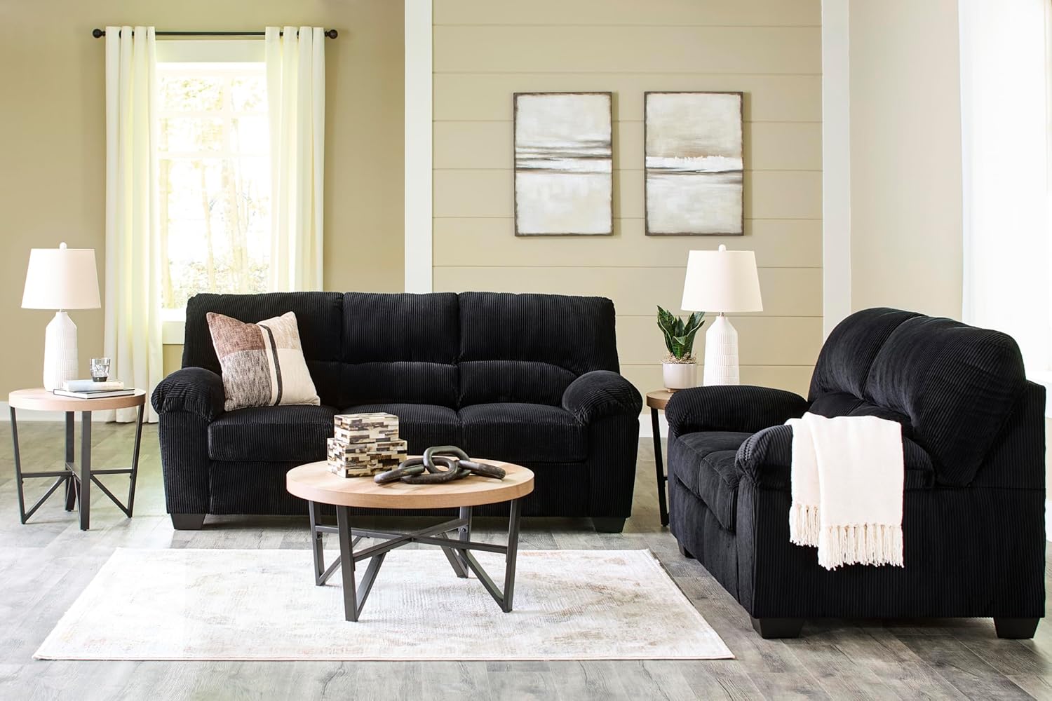 Signature Design by Ashley SimpleJoy Modern Sofa for Living Room, Black