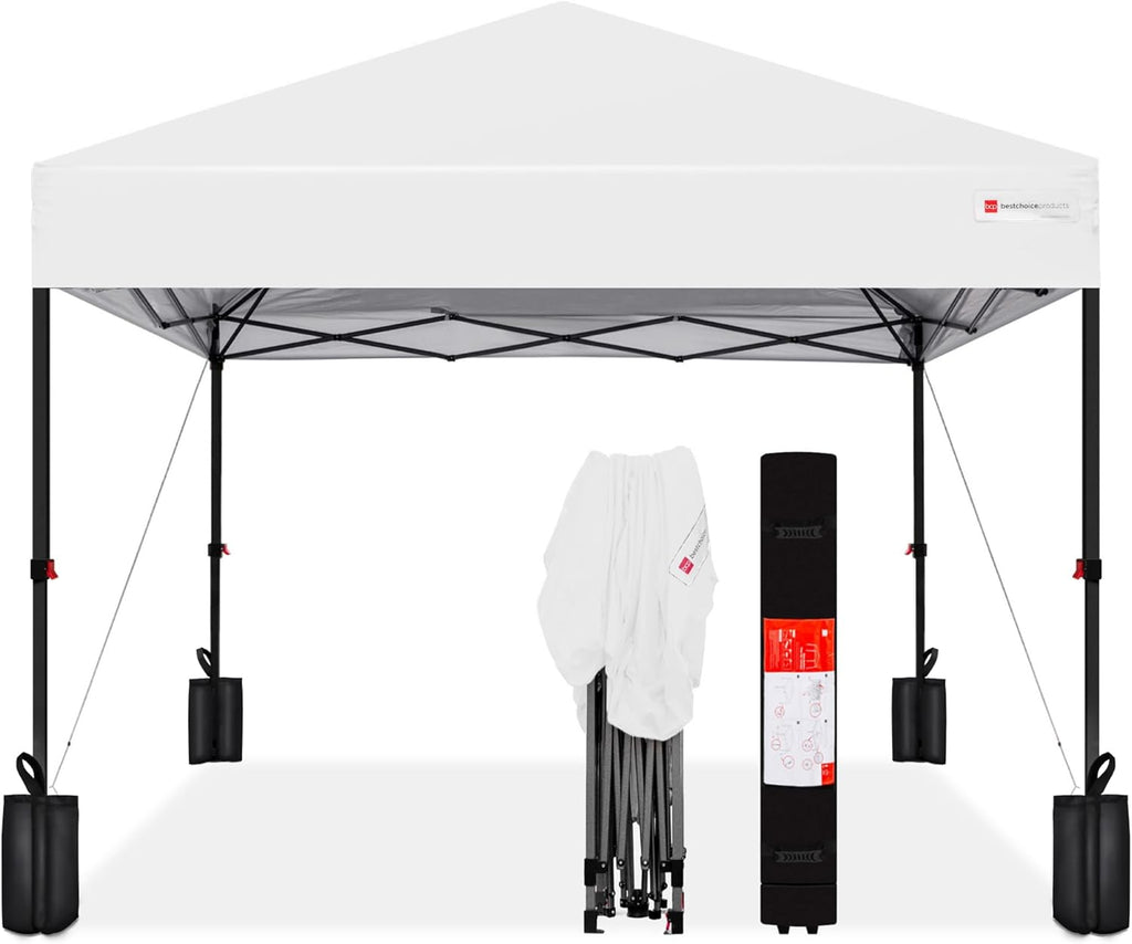 Best Choice Products 12x12ft Pop Up Canopy Tent  Outdoor Shade  1 Person 1 Minute Set Up  Carry Case  4 Weight Bags - White
