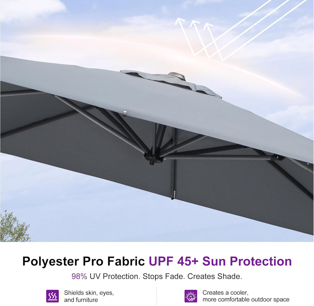 PURPLE LEAF 9 Feet Patio Umbrella Outdoor Cantilever Square Umbrella Aluminum Offset Umbrella with 360-degree Rotation for Garden Deck Pool Patio  Light Grey