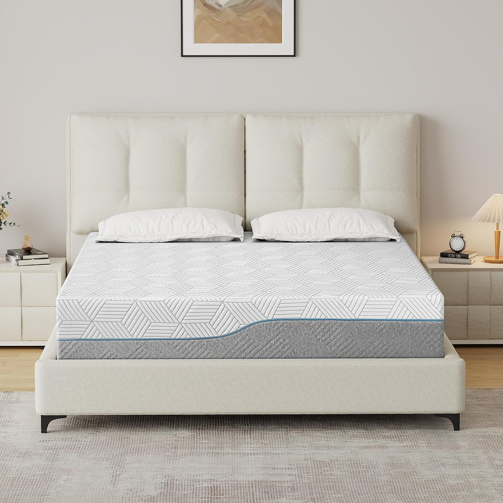Extra Firm Mattress Queen 12 Inch, Green Tea/Gel Memory Foam Mattress with Fiberglass-Free Cover,Two Side White Medium Firm/Extra Firm High-Density-Mattress for Back Pain,CertiPUR-US,in USA, 80"x 60"
