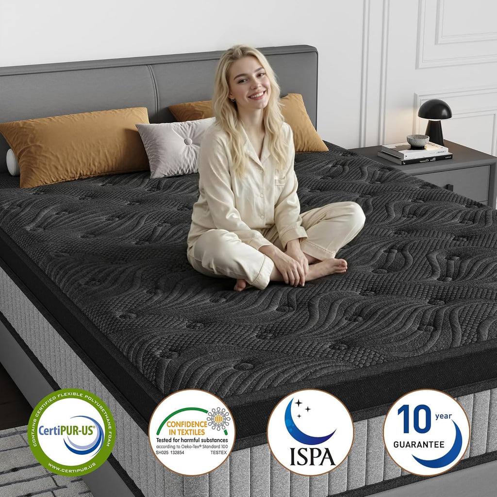 14 Inch Queen Luxury Hybrid Mattress - Gel Memory Foam & Pocket Springs for Cooling Comfort & Motion Isolation, CertiPUR-US Certified, in a Box,Ash Black (14 Queen)