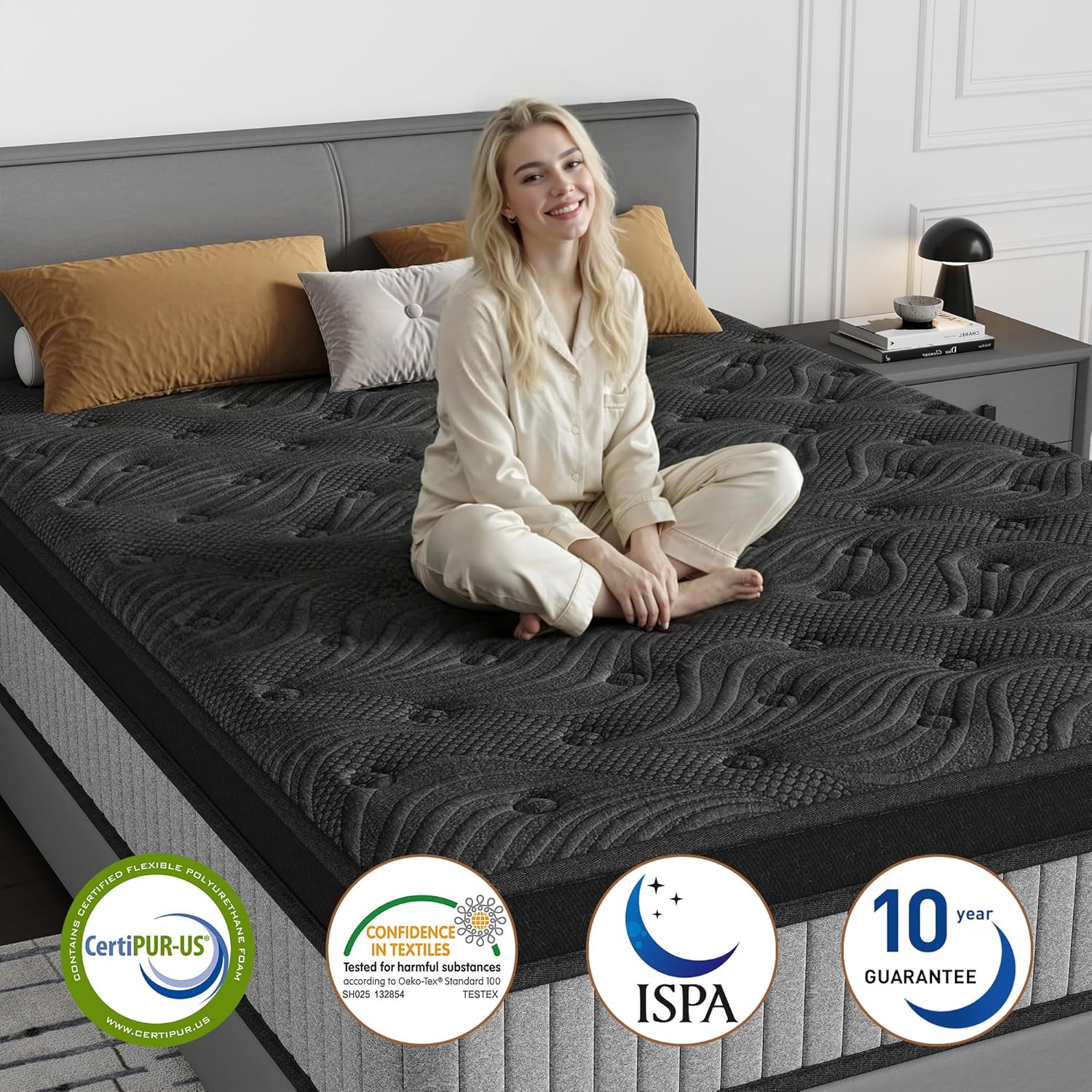 14 Inch Queen Luxury Hybrid Mattress - Gel Memory Foam & Pocket Springs for Cooling Comfort & Motion Isolation, CertiPUR-US Certified, in a Box,Ash Black (14 Queen)