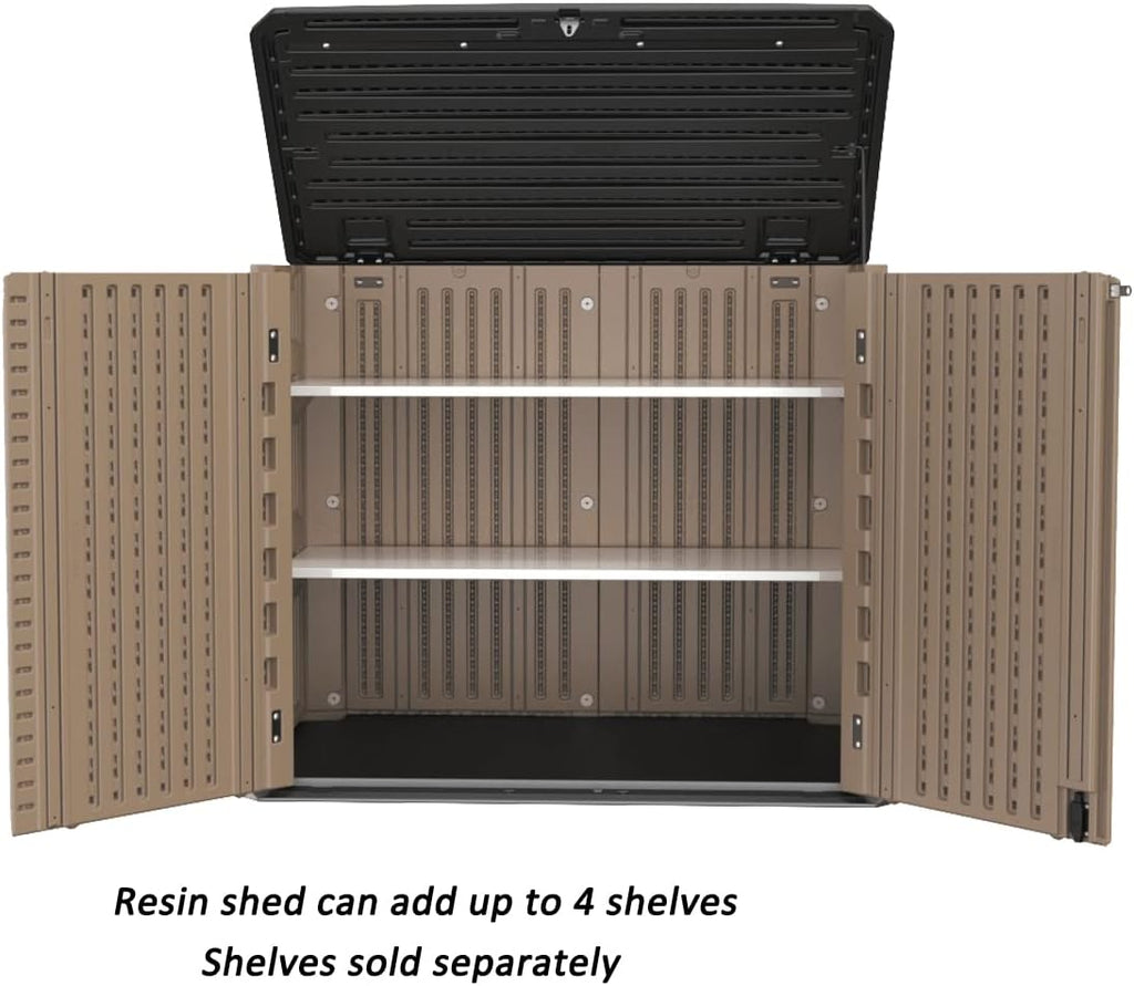 Horizontal Resin Storage Shed  34 Horizontal Cu.ft Outdoor Storage Cabinet Waterproof for Garden/Backyard/Home/Pool  Lockable(34 Cu.ft-Brown)