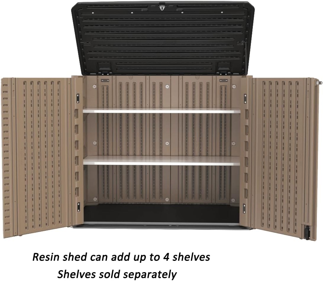 Horizontal Resin Storage Shed  34 Horizontal Cu.ft Outdoor Storage Cabinet Waterproof for Garden/Backyard/Home/Pool  Lockable(34 Cu.ft-Brown)