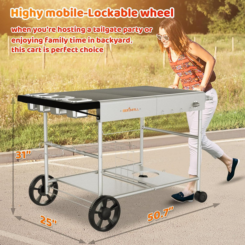 Pizza Oven Table Grill Cart with Pizza Topping Station Movable Food and Prep Workcart Outdoor Grill Table Stand for Ninja Woodfire Blackstone Griddle Cuisinart etc Grill  Barbecue tool set