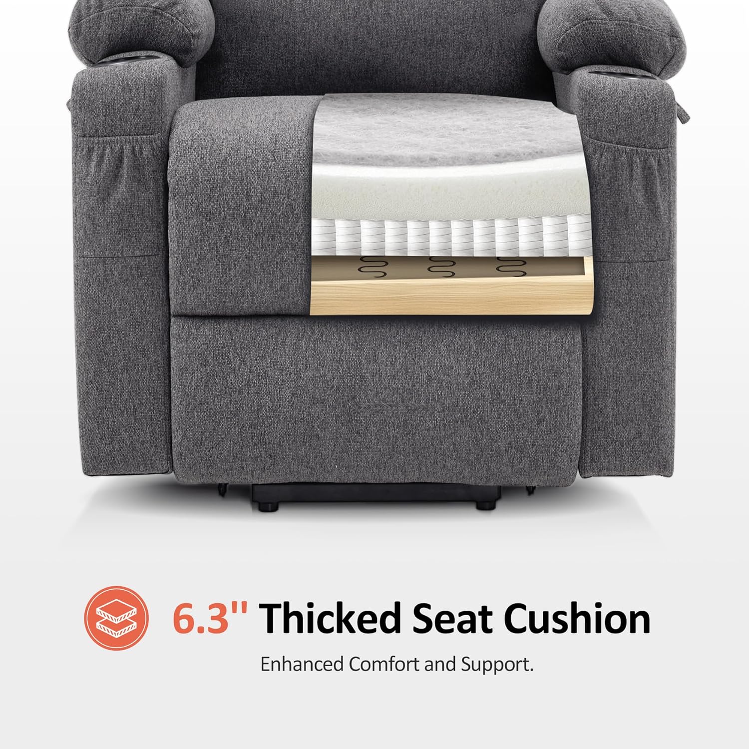 MCombo Power Lift Recliner Chair for Elderly, Lift Chair with Heat and Massage, FSC Certified, USB&Type C Ports, Cup Holders, Fabric 7040 (Medium, Gray)