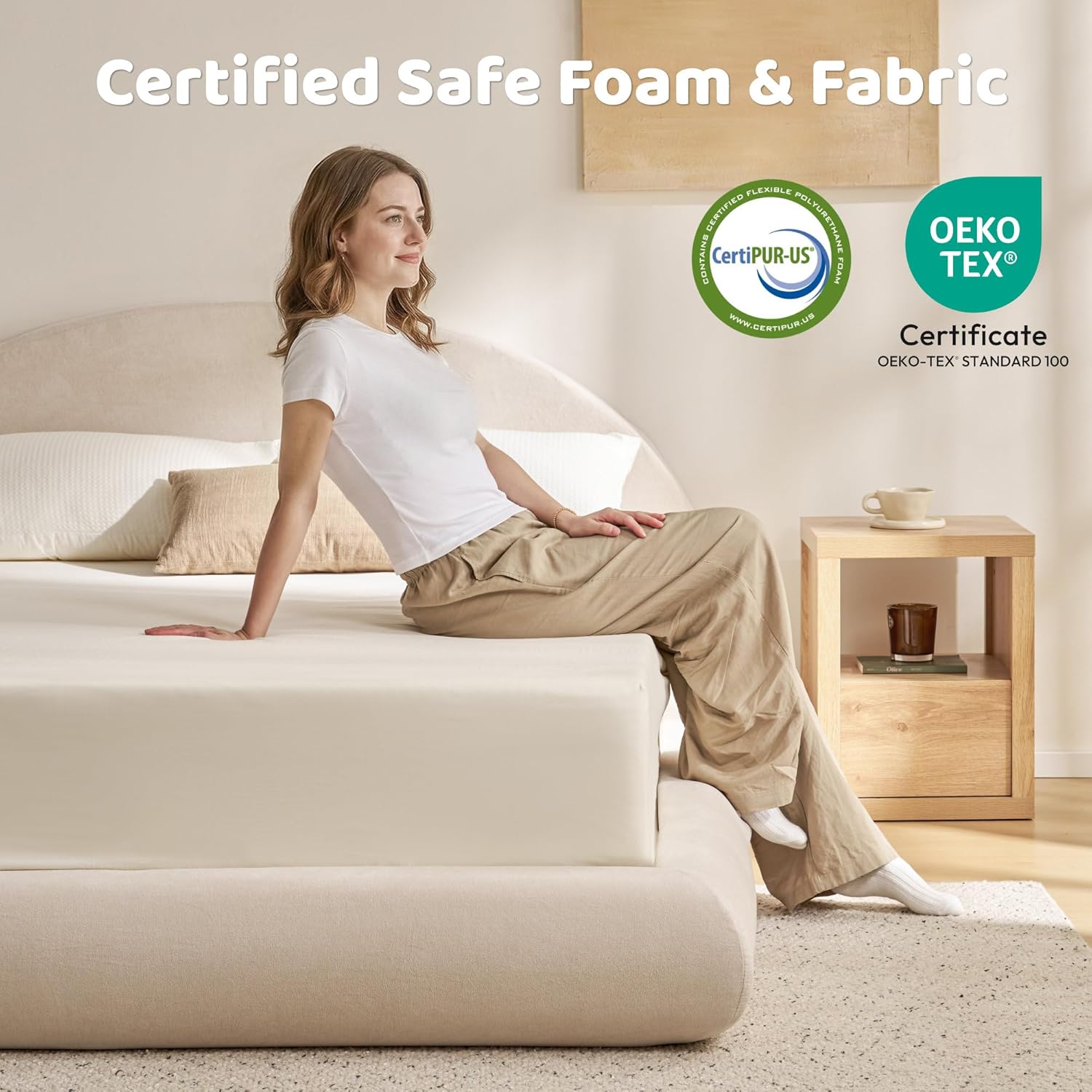 RECCI Half-Moon Upholstered Twin Platform Bed Frame, Velvet Curved Arched Base with Headboard, 5 Inch Fully Round Cushioned Foam, No Box Spring Needed, Easy Assembly | Round Shaped, Boucle, Low-profile, Soft